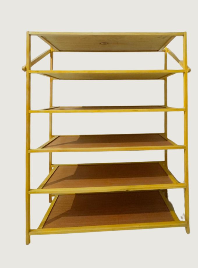 6-Tier Yellow Shoe Rack with Wooden Shelves